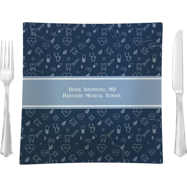 Custom Medical Doctor 9.5" Glass Square Lunch / Dinner Plate- Single or Set of 4 (Personalized)