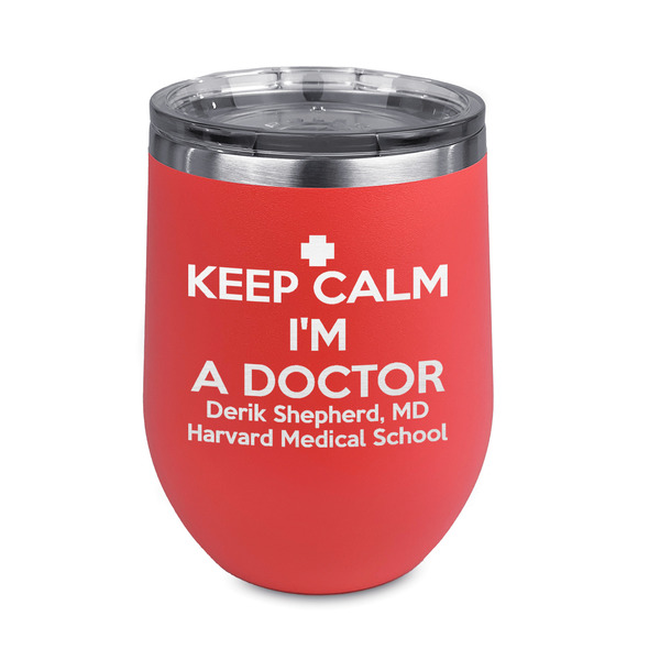 Custom Medical Doctor Stemless Stainless Steel Wine Tumbler - Coral - Single Sided (Personalized)