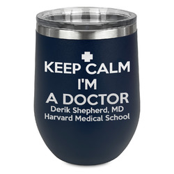 Medical Doctor Stemless Stainless Steel Wine Tumbler - Navy - Double Sided (Personalized)