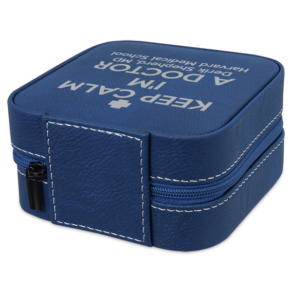 Medical Doctor Travel Jewelry Boxes - Leather - Navy Blue - View from Rear