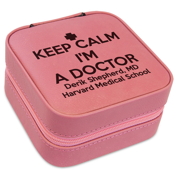 Custom Medical Doctor Travel Jewelry Boxes - Pink Leather (Personalized)