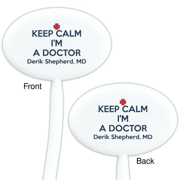 Medical Doctor White Plastic 7" Stir Stick - Double Sided - Oval - Front & Back