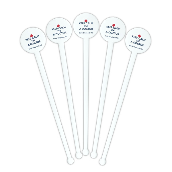 Medical Doctor White Plastic 7" Stir Stick - Round - Fan View