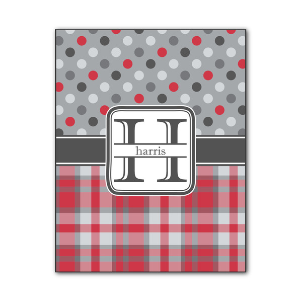 Custom Red & Gray Dots and Plaid Wood Print - 11x14 (Personalized)