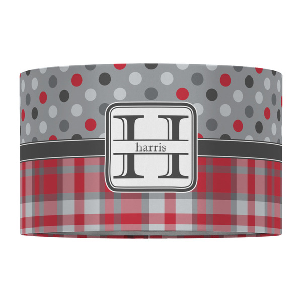 Red & Gray Dots and Plaid 12" Drum Lampshade - FRONT (Fabric)