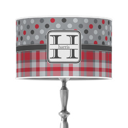 Red & Gray Dots and Plaid 12" Drum Lamp Shade - Poly-film (Personalized)