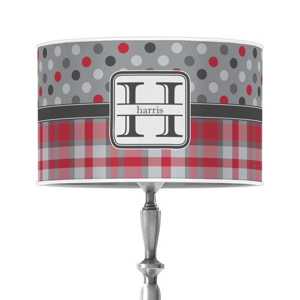 Custom Red & Gray Dots and Plaid 12" Drum Lamp Shade - Poly-film (Personalized)