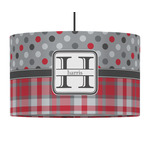 Red & Gray Dots and Plaid 12" Drum Pendant Lamp - Fabric (Personalized)