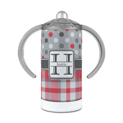 Red & Gray Dots and Plaid 12 oz Stainless Steel Sippy Cup (Personalized)