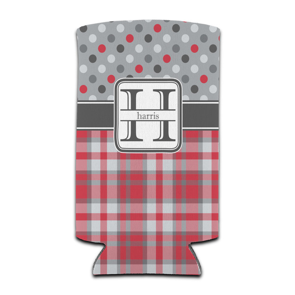 Red & Gray Dots and Plaid 12oz Tall Can Sleeve - Set of 4 - FRONT