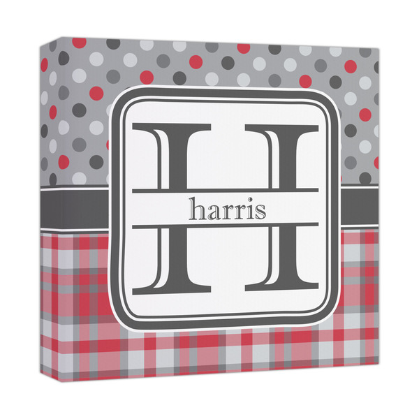 Custom Red & Gray Dots and Plaid Canvas Print - 12x12 (Personalized)