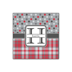 Red & Gray Dots and Plaid Wood Print - 12x12 (Personalized)