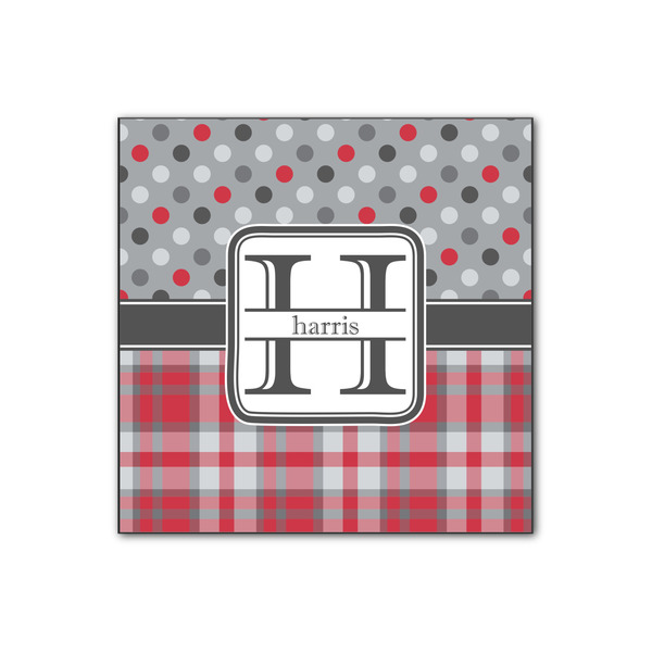Custom Red & Gray Dots and Plaid Wood Print - 12x12 (Personalized)
