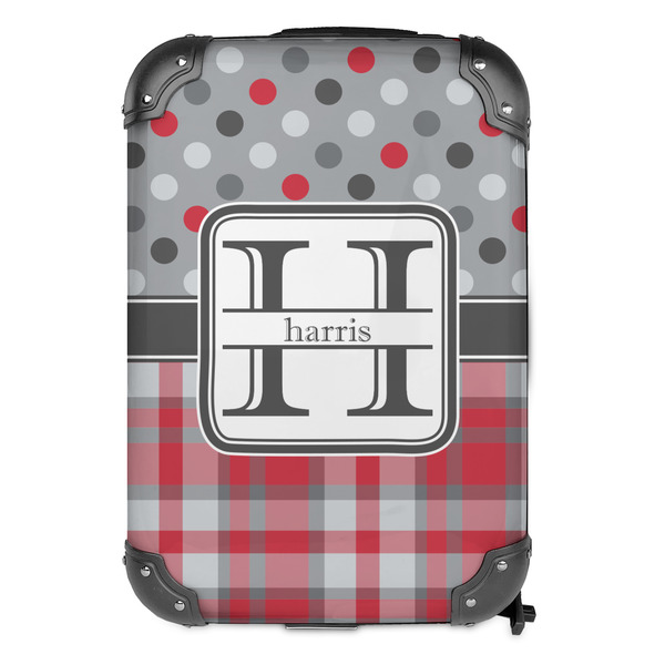Red & Gray Dots and Plaid 13" Hard Shell Backpacks - FRONT