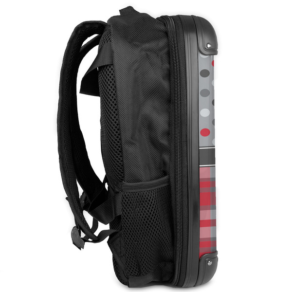 Red & Gray Dots and Plaid 13" Hard Shell Backpacks - Side View