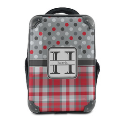 Red & Gray Dots and Plaid 15" Hard Shell Backpack (Personalized)