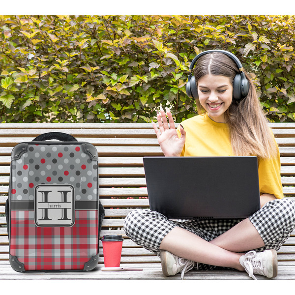 Red & Gray Dots and Plaid 15" Backpack - LIFESTYLE