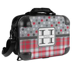 Red & Gray Dots and Plaid Hard Shell Briefcase - 15" (Personalized)