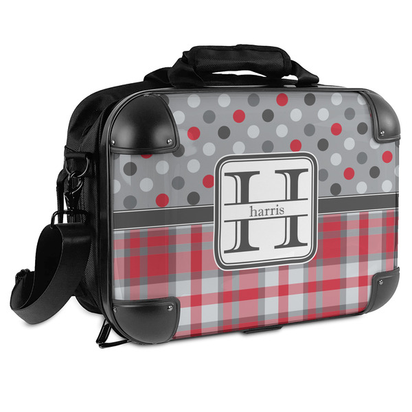 Custom Red & Gray Dots and Plaid Hard Shell Briefcase (Personalized)