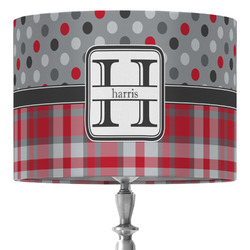 Red & Gray Dots and Plaid 16" Drum Lamp Shade - Fabric (Personalized)