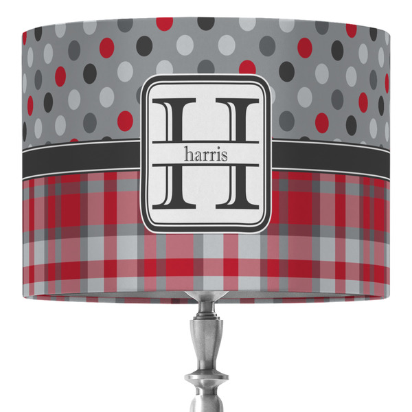Custom Red & Gray Dots and Plaid 16" Drum Lamp Shade - Fabric (Personalized)
