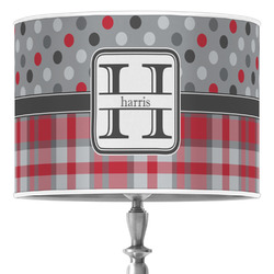 Red & Gray Dots and Plaid 16" Drum Lamp Shade - Poly-film (Personalized)