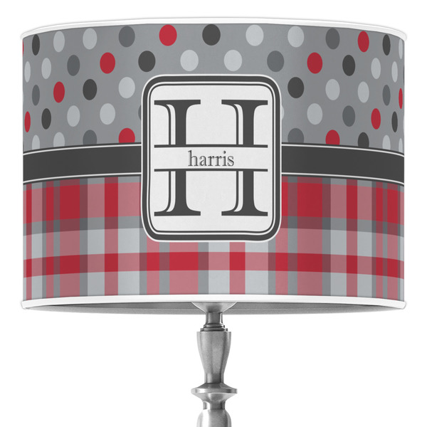 Custom Red & Gray Dots and Plaid 16" Drum Lamp Shade - Poly-film (Personalized)