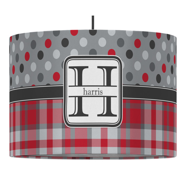 Custom Red & Gray Dots and Plaid Drum Pendant Lamp (Personalized)