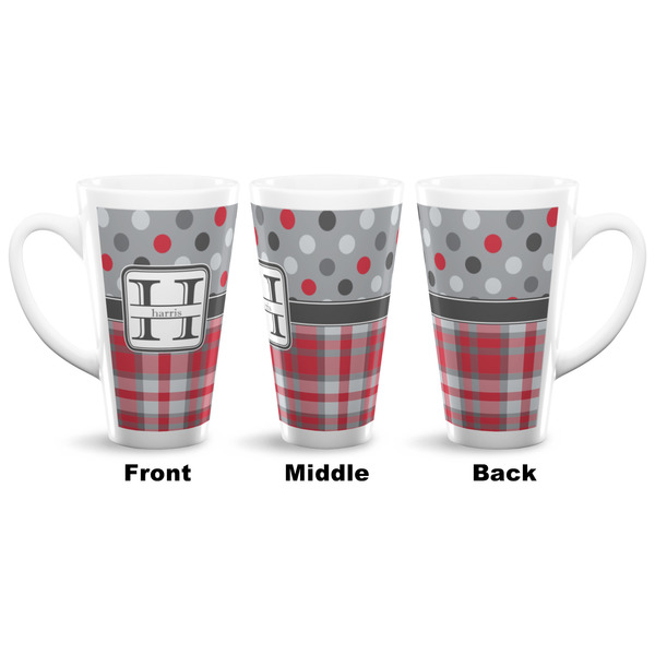 Red & Gray Dots and Plaid 16 Oz Latte Mug - Approval