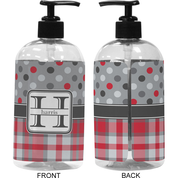 Red & Gray Dots and Plaid 16 oz Plastic Liquid Dispenser (Approval)