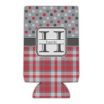 Red & Gray Dots and Plaid Can Cooler (Personalized)