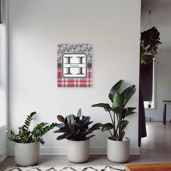 Red & Gray Dots and Plaid 16x20 - Canvas Print - In Context