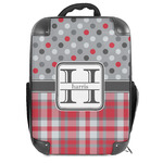 Red & Gray Dots and Plaid Hard Shell Backpack (Personalized)