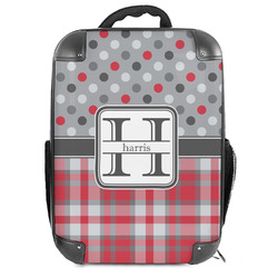 Red & Gray Dots and Plaid 18" Hard Shell Backpack (Personalized)