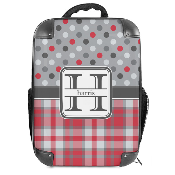 Custom Red & Gray Dots and Plaid Hard Shell Backpack (Personalized)