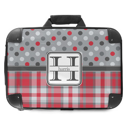 Red & Gray Dots and Plaid Hard Shell Briefcase - 18" (Personalized)