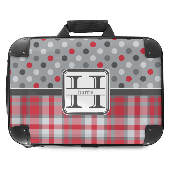 Custom Red & Gray Dots and Plaid Hard Shell Briefcase - 18" (Personalized)