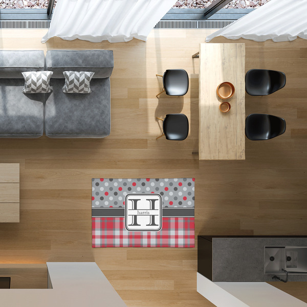 Red & Gray Dots and Plaid 2'x3' Indoor Area Rugs - IN CONTEXT