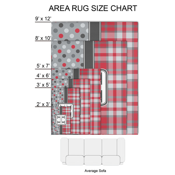 Red & Gray Dots and Plaid 2'x3' Indoor Area Rugs - Size Chart