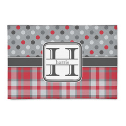 Red & Gray Dots and Plaid 2' x 3' Patio Rug (Personalized)