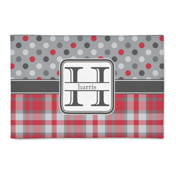 Custom Red & Gray Dots and Plaid Patio Rug (Personalized)