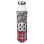 Red & Gray Dots and Plaid 20oz Stainless Steel Water Bottle - Full Print (Personalized)