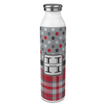 Red & Gray Dots and Plaid 20oz Stainless Steel Water Bottle - Full Print (Personalized)