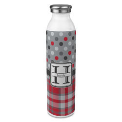 Red & Gray Dots and Plaid 20oz Stainless Steel Water Bottle - Full Print (Personalized)