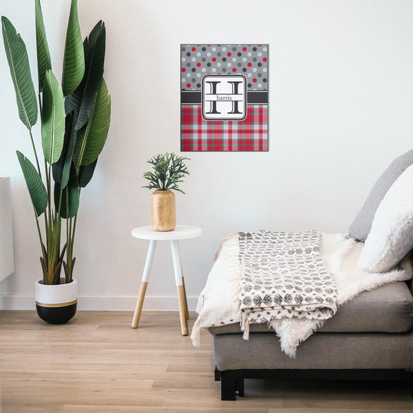 Red & Gray Dots and Plaid 20x24 Wood Print - In Context