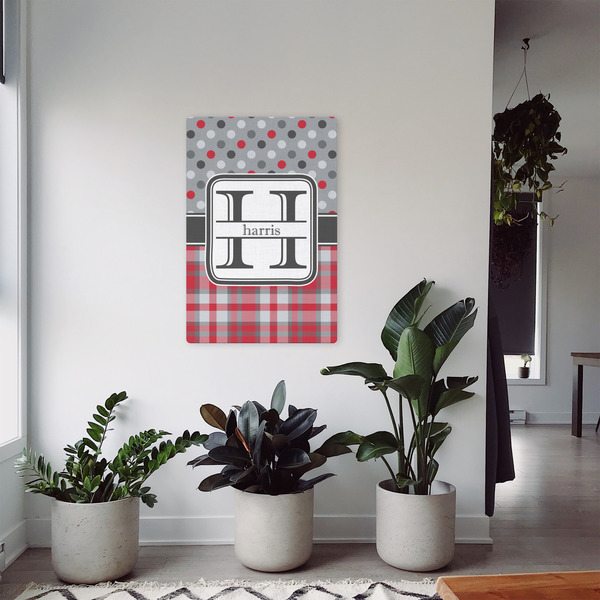 Red & Gray Dots and Plaid 20x30 - Canvas Print - In Context