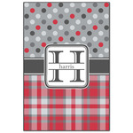 Red & Gray Dots and Plaid Wood Print - 20x30 (Personalized)
