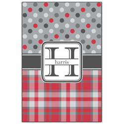Red & Gray Dots and Plaid Wood Print - 20x30 (Personalized)