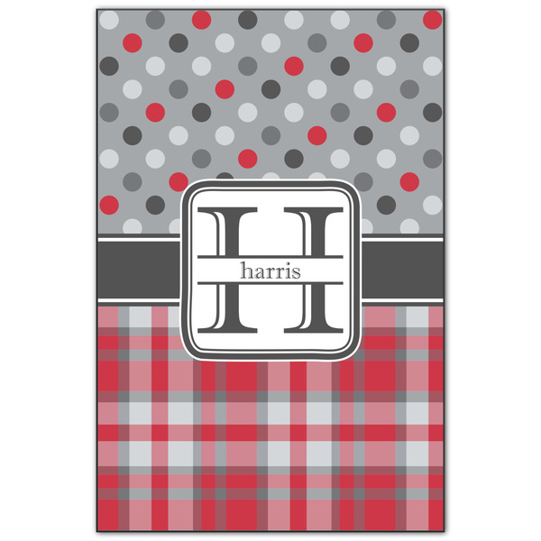 Custom Red & Gray Dots and Plaid Wood Print - 20x30 (Personalized)
