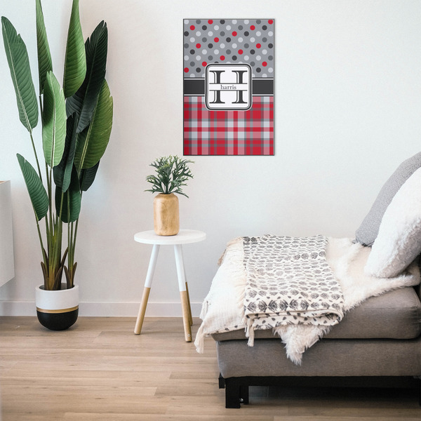 Red & Gray Dots and Plaid 20x30 Wood Print - In Context